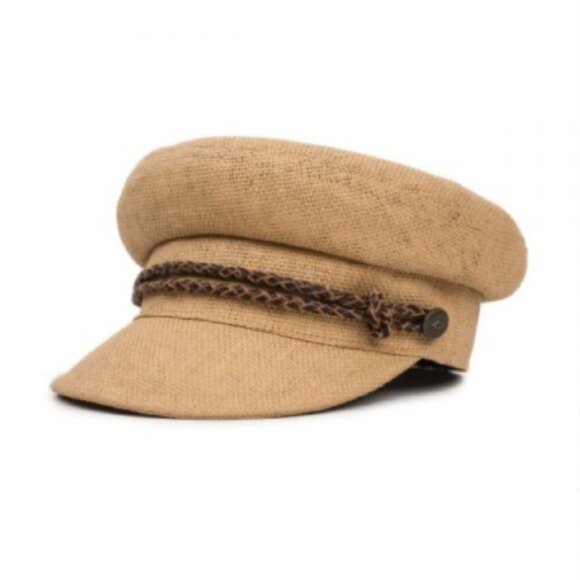 BRIXTON // tan straw leather detail kayla fiddler cap nwot medium main image 5
